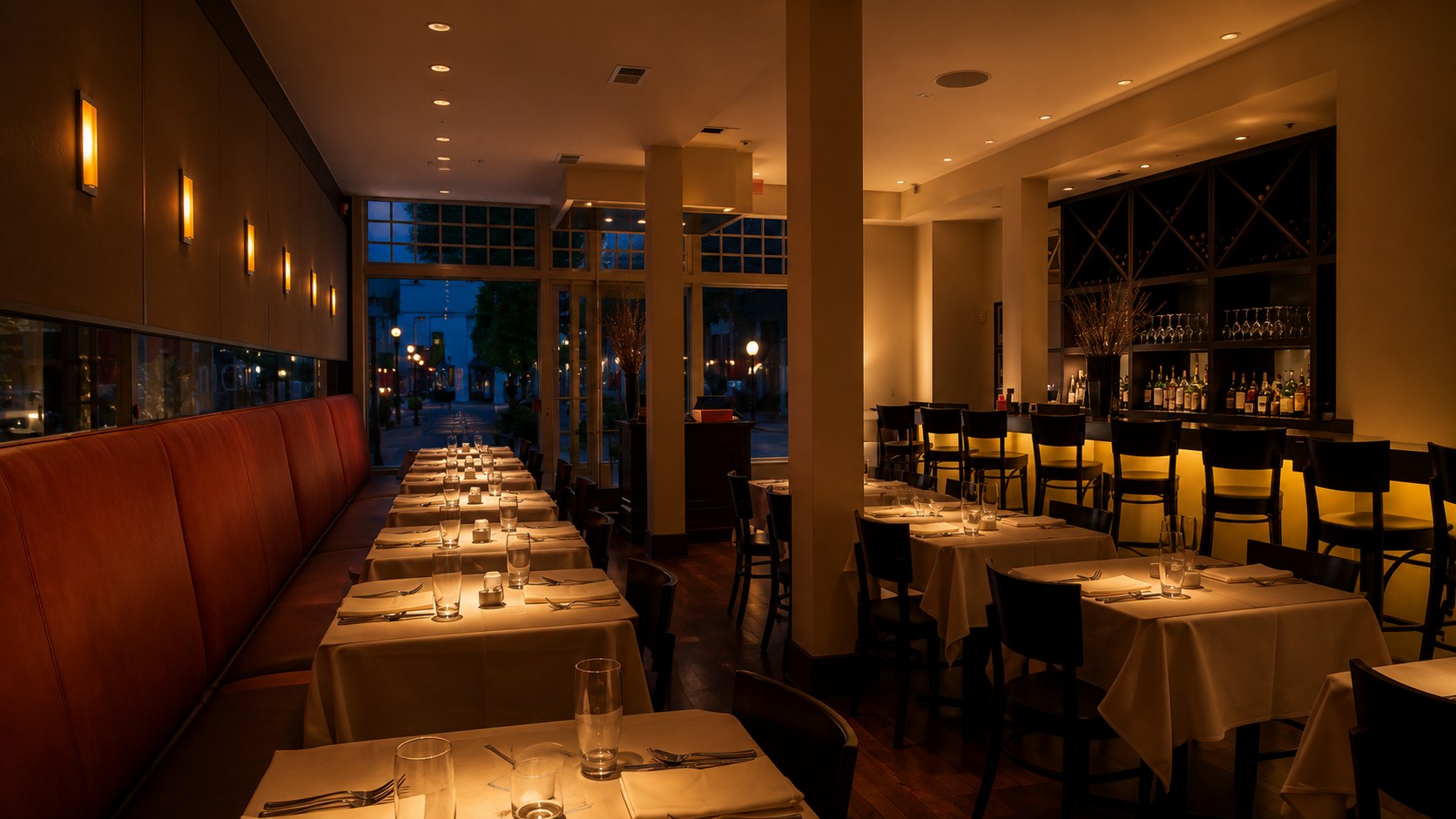 Restaurant dining room at evening